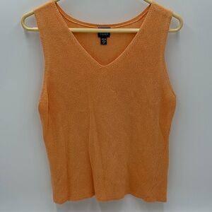 Eileen Fisher Italian Yarn Jersey Knit Tucks Shell Tank Top Orange Large